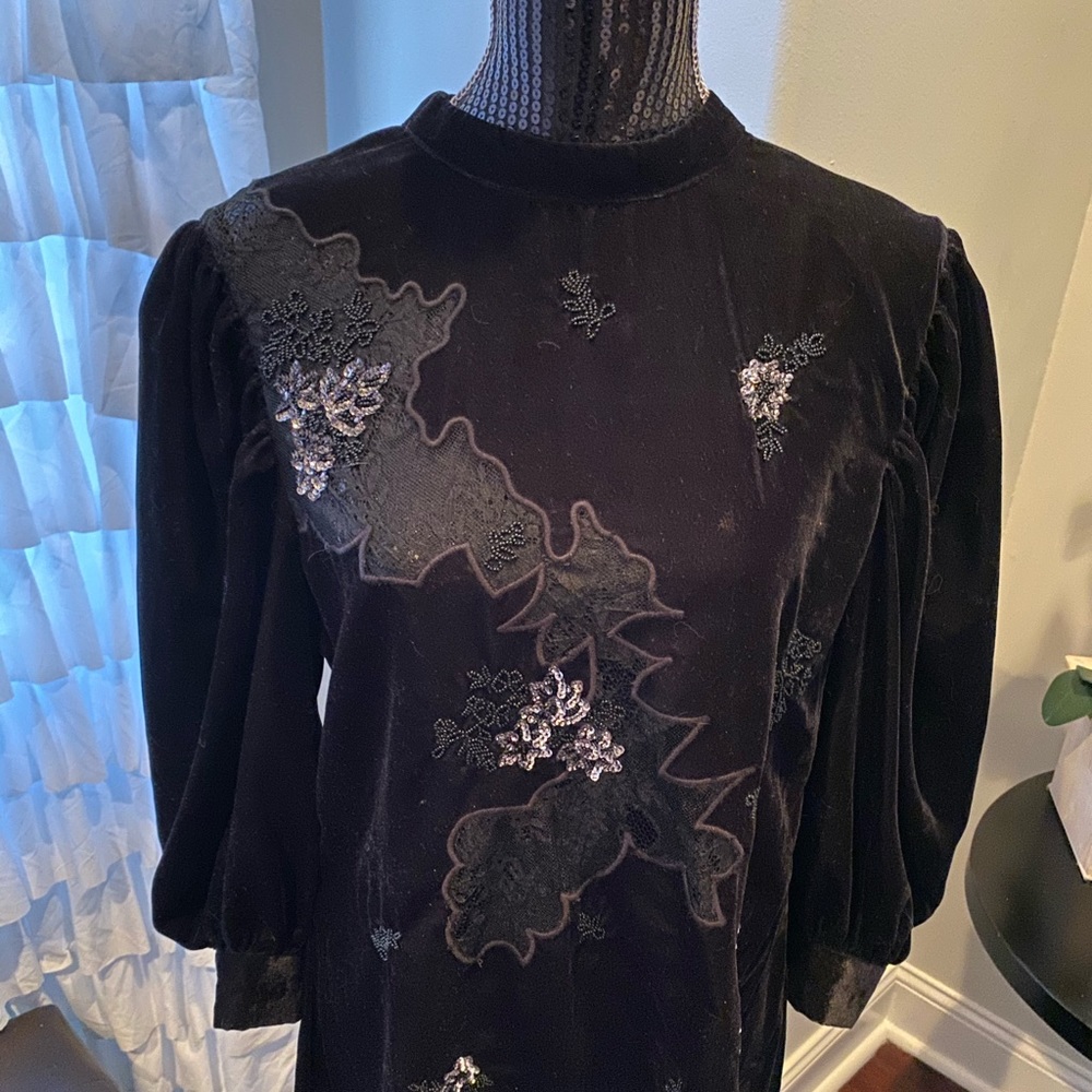 Black velvet TopShop puffy sleeve dress